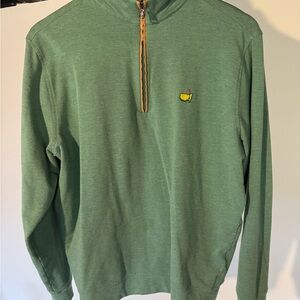 Green Zip Up Sweater with Quarter Zip and Stand Up Collar
